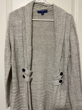 Apt. 9 Light Gray Open-Front Knit Cardigan with Button Tabs
